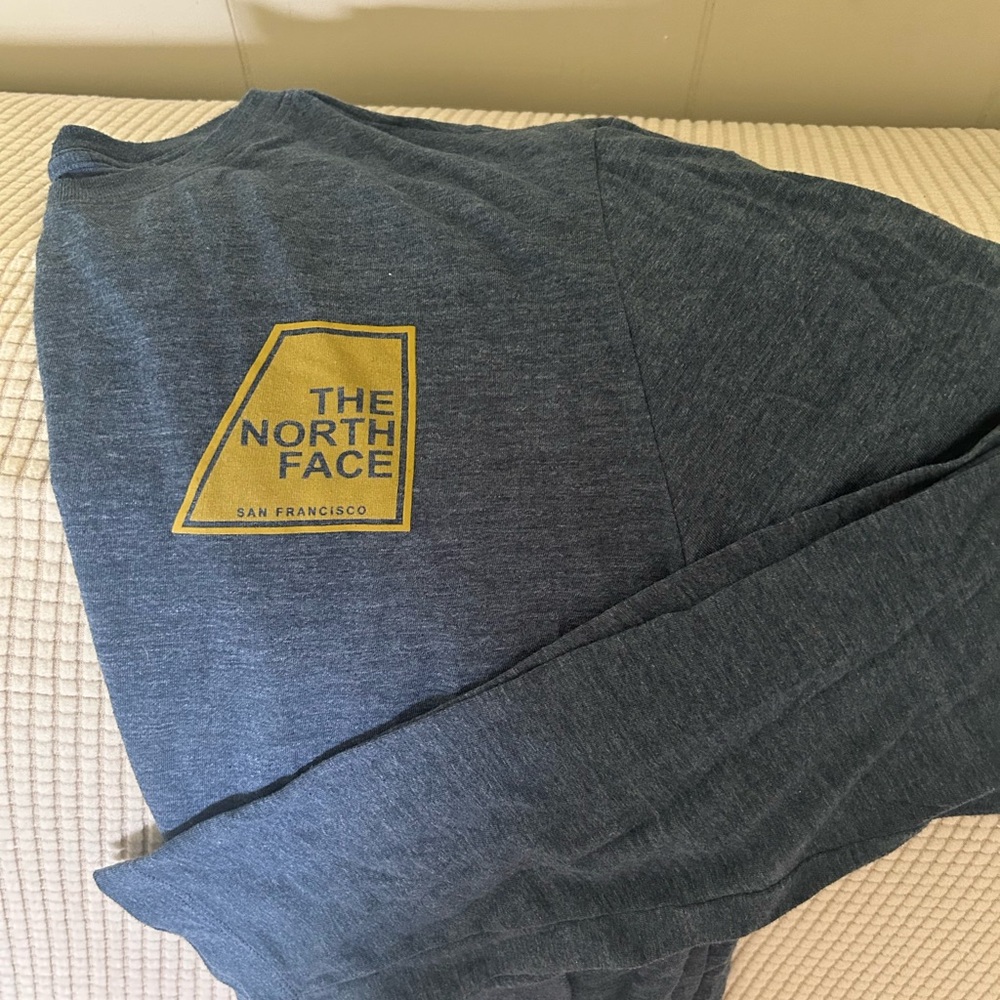 The North Face Heather Blue Tee with Yellow Logo